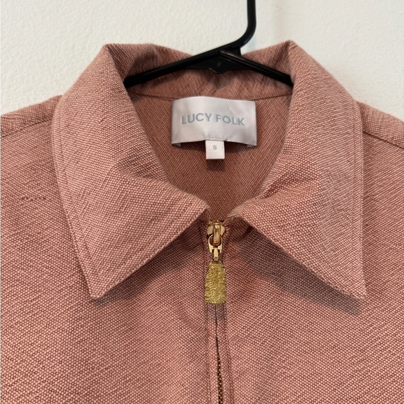 Lucy Folk Dusty Rose Pink Textured Short Sleeve Cropped Quarter Zip Top Small - Picture 5 of 17